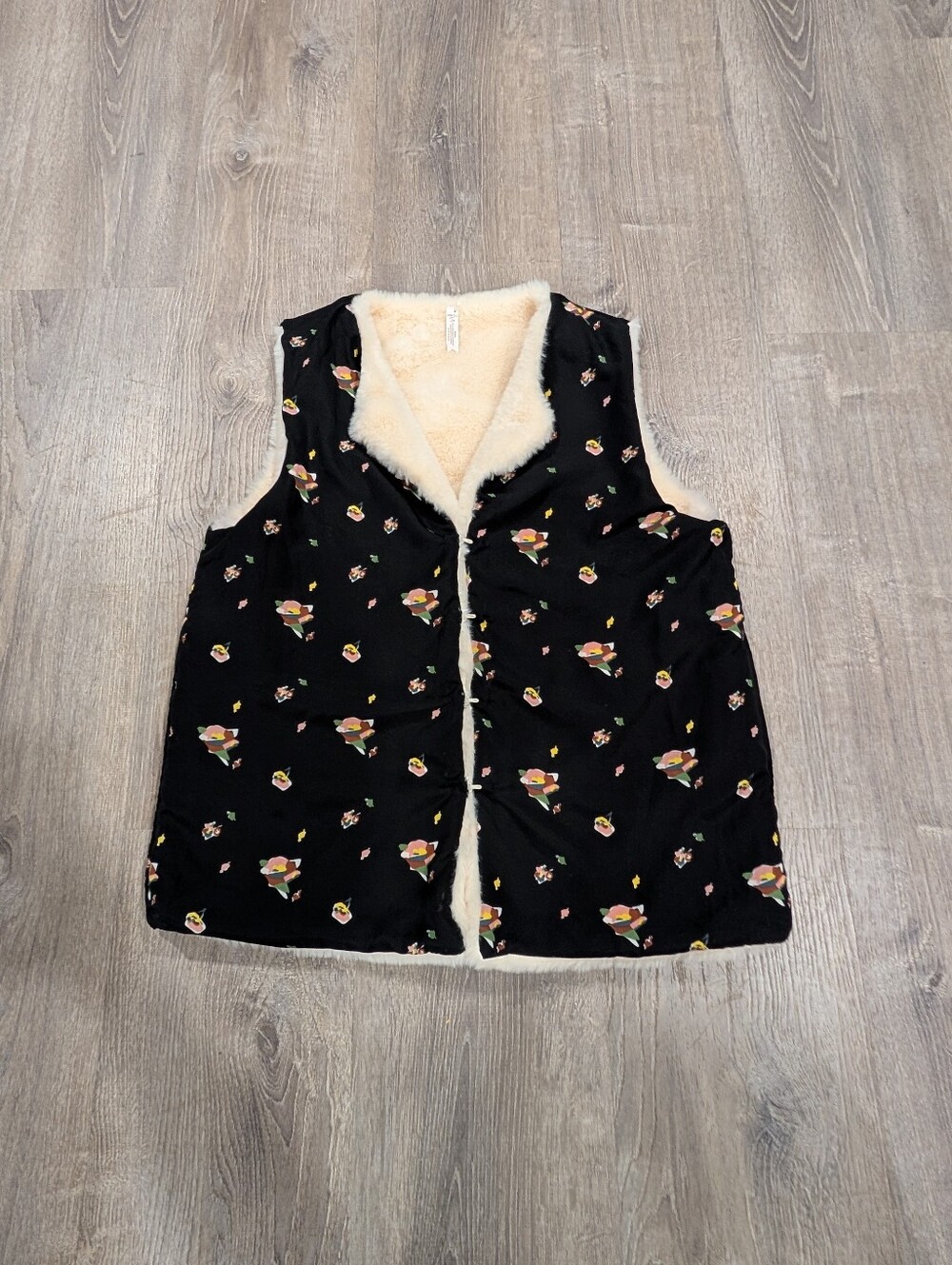 Matilda Jane Reversible Snow Way Faux Fur Black Floral Vest Women's Size L